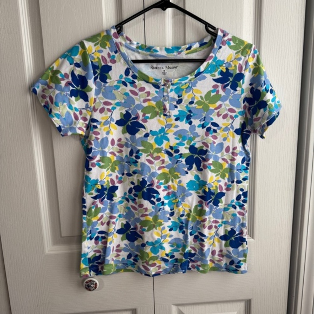 Rebecca Malone Multicolored Floral Short‎ Sleeve Tee Women's Size Medium